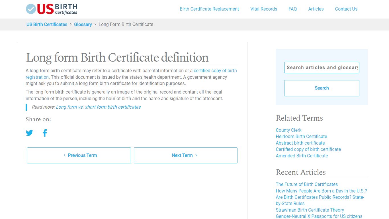 Birth Certificate Long Form Definition - US Birth Certificates